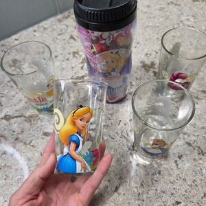 Disney Alice in Wonderland Glass Set‎ Tumbler Cup Travel Mug